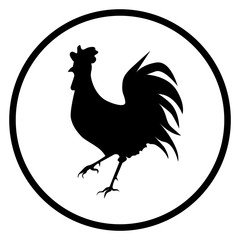 Vector black and white illustration with cock silhouette in the circle