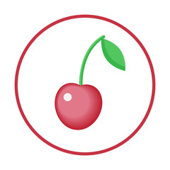 Vector illustration of one cherry in the circle. Red single berry isolated on the white background.