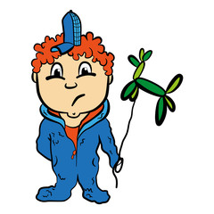 Red-haired cartoon child boy with balloon
