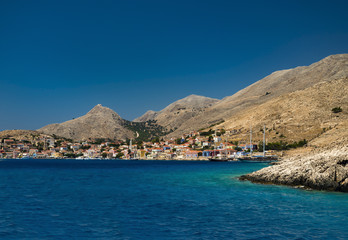 Multi-coloured buildings of Halki Island (Chalki)