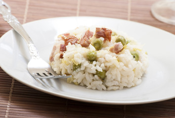 lemon risotto with bacon and peas