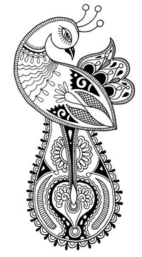 Black And White Peacock Decorative Ethnic Drawing