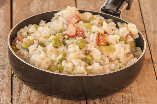 lemon risotto with bacon and peas