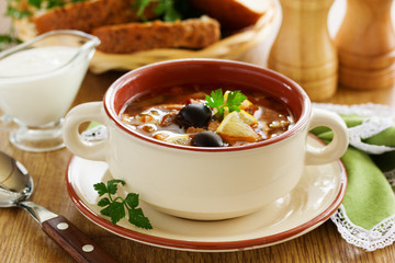 Meat solyanka- Russian cuisine.