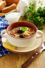 Meat solyanka- Russian cuisine.