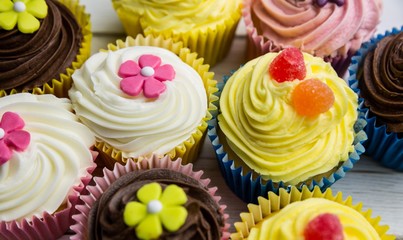 Delicious cupcakes on a table
