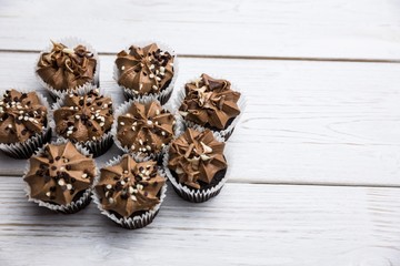 Chocolate cupcakes on a table