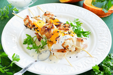 Shish kebab from Turkey and pumpkin.