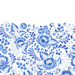 Blue flowers floral russian porcelain beautiful folk ornament.