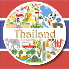 Fototapeta premium Thailand round background. Set flat vector icons and symbols