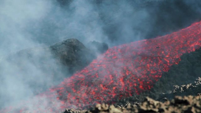Lava flow in moving. Mount Etna eruption