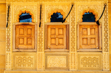 Three windows and pattern, Golden Fort of Jaisalmer, Rajasthan I