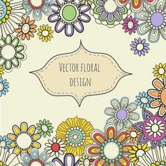 Vector floral card. Summer background in bright colors. Can be used for greeting cards or wedding invitations etc