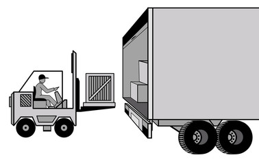 Delivery and loading of cargo by car and loader at the storage