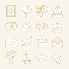 Vector set of linear icons related to love