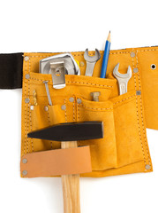tools and instruments in belt on white