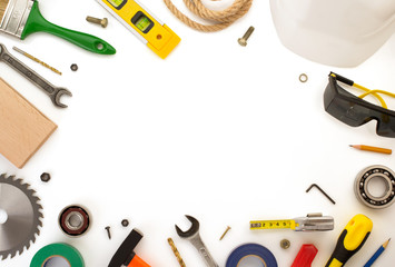 set of tools and instruments on white