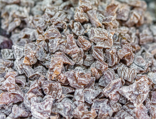 Heap of dried peach (Prunus persica) slice for retail sale