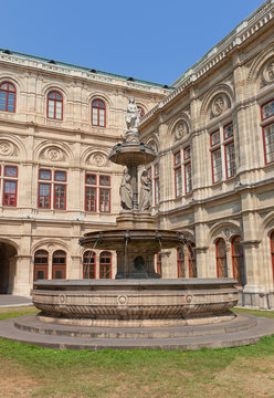 Fountain of Vienna State Opera (1869) in Vienna, Austria