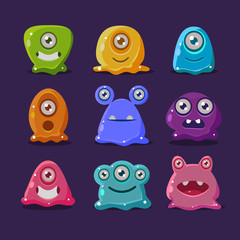 Cute cartoon jelly monsters, vector