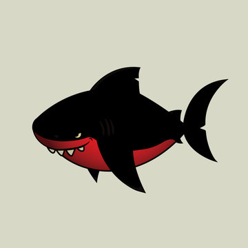 Black shark.Imaginary black and red mean looking cartoon character,isolated 