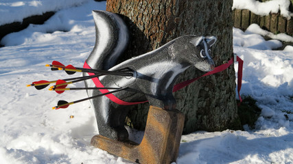 Obraz premium Bogenschiessen im Winter auf ein 3D-Stinktier