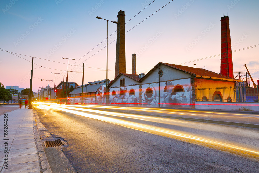 Wall mural street view of tecnopolis cultural venue in centre of Athens, Greece