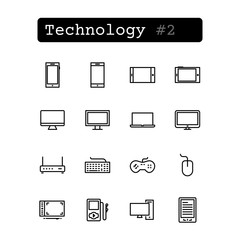 Set line thin icons. Vector. Technology, electronics.