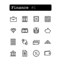 Set line thin icons. Vector. Finance, banking, business
