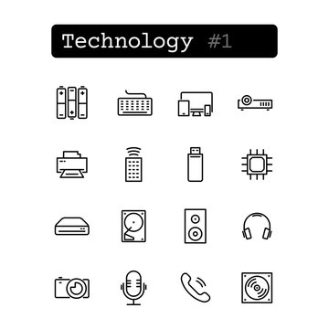 Set line thin icons. Vector. Technology, electronics.