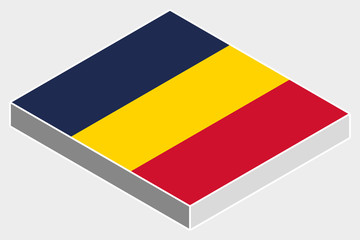 3D Isometric Flag Illustration of the country of  Chad