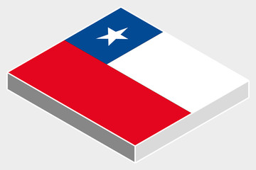 3D Isometric Flag Illustration of the country of  Chile