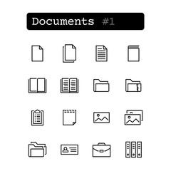 Set line thin icons. Vector. Document, file.