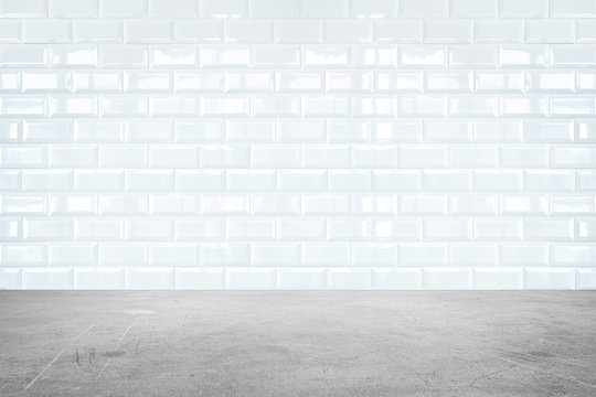 Room Perspective,white Ceramic Tile Wall And Cement Ground