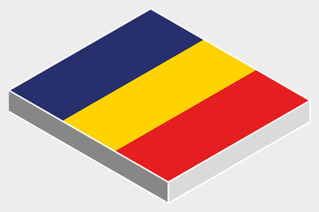 3D Isometric Flag Illustration of the country of  Romania
