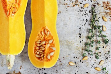 Fresh butternut pumpkin (squash) . Selective focus 