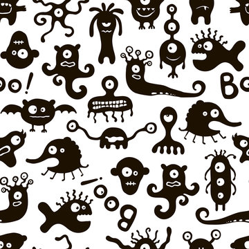 Black and white pattern with funny monsters.