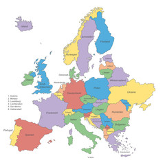 Naklejka premium Europa politische Karte (beschriftet) - Vektor