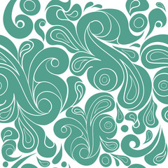 Seamless hand-drawn pattern with abstract sea blue curves design on a white background