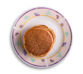 Pancakes stack on white background