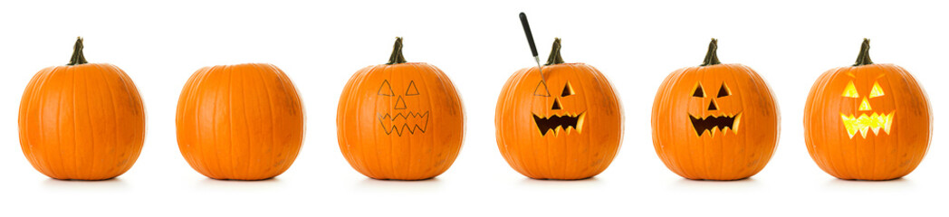 Pumpkin: Stages of Halloween Pumpkin Being Carved