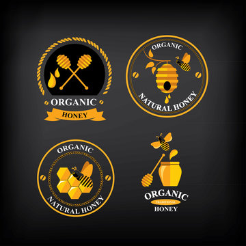 Set Honey badges and labels. Abstract bee design.
