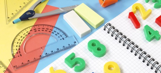 Blue table in office with equipment