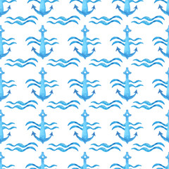 Seamless watercolour marine pattern.