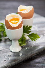 Boiled eggs on marble background