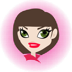 Vector illustration of an pretty woman with polka background.