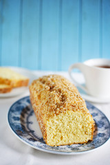 Coconut pound tea cake at teatime, summer