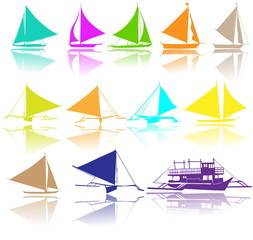 A set of vector silhouettes of yachts