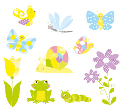 collection of cute spring elements / vectors for children
