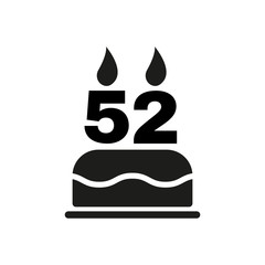 The birthday cake with candles in the form of number 52 icon. Birthday symbol. Flat
